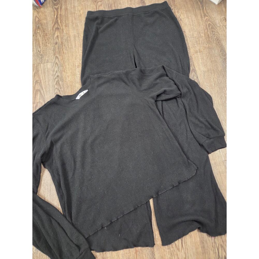 BB Dakota Ribbed Women's Black Flare Leg Lounge Set Long Sleeve Shirt Large